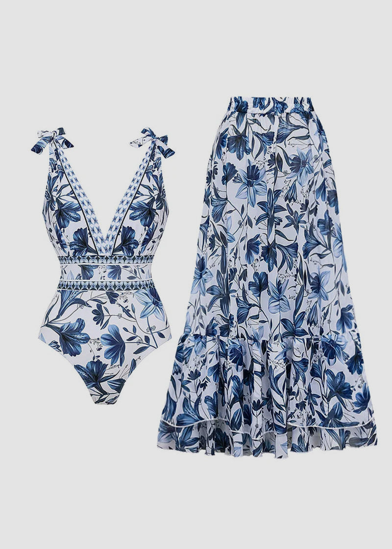 Marina | Floral Two-Piece Swimsuit & Cover-Up Skirt