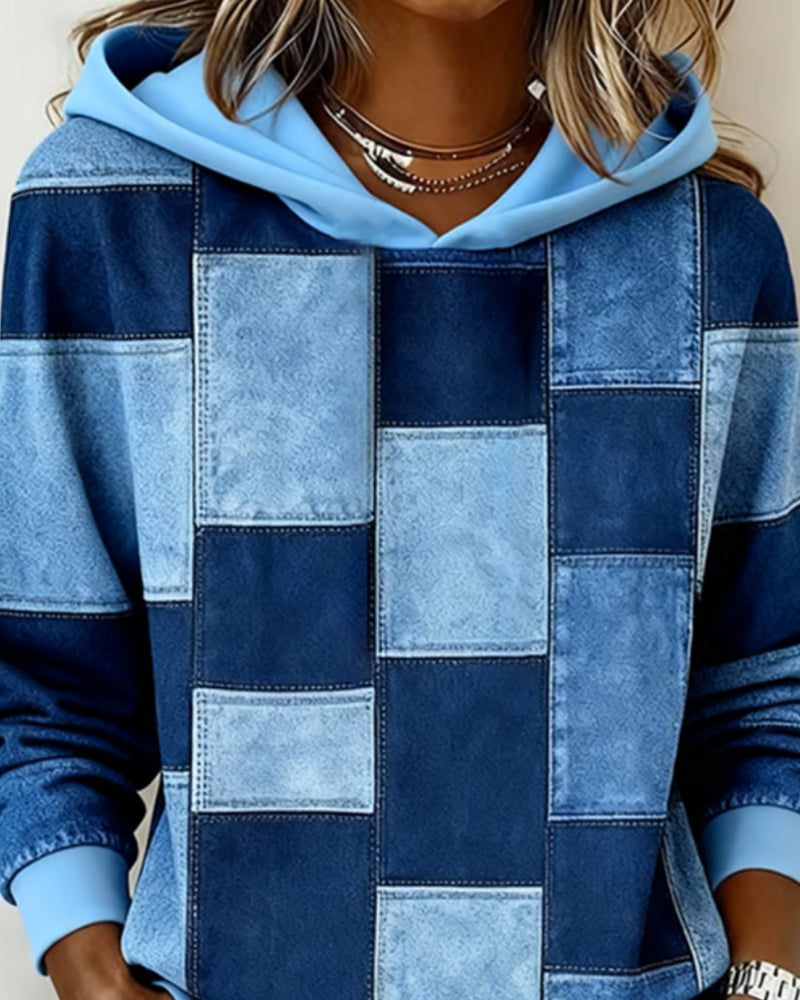 Elena Patchwork Denim Hoodie