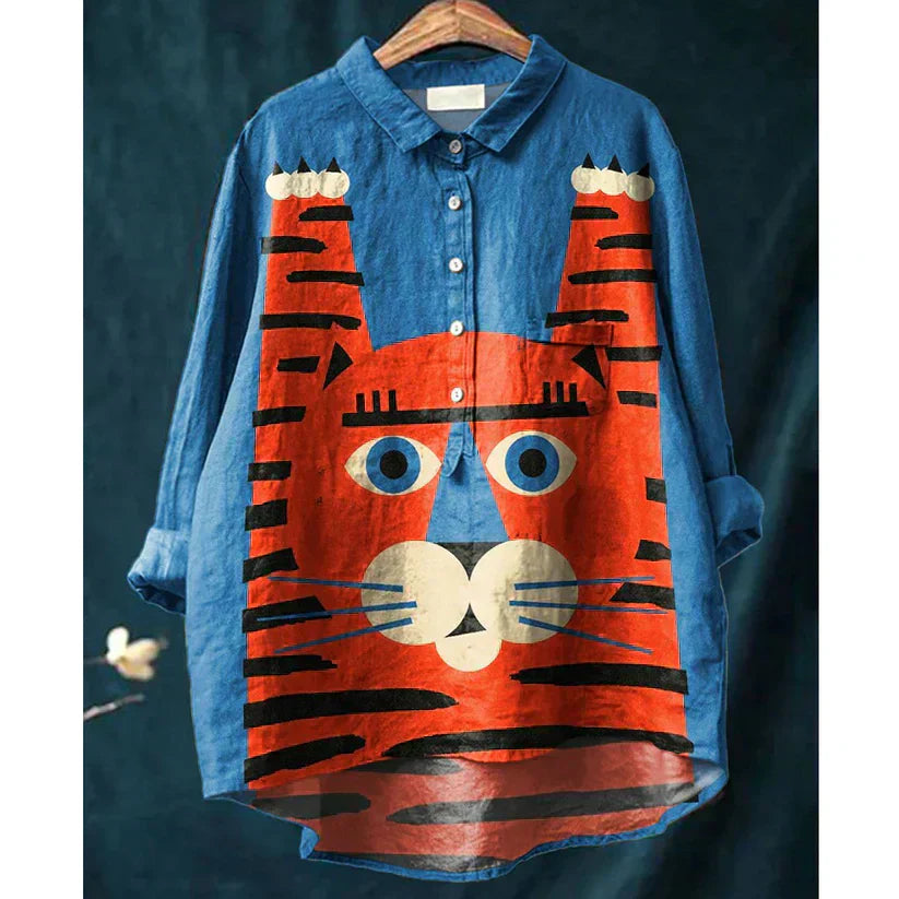 Stefanie Cat Art Shirt | Artistic Long Sleeve Shirt
