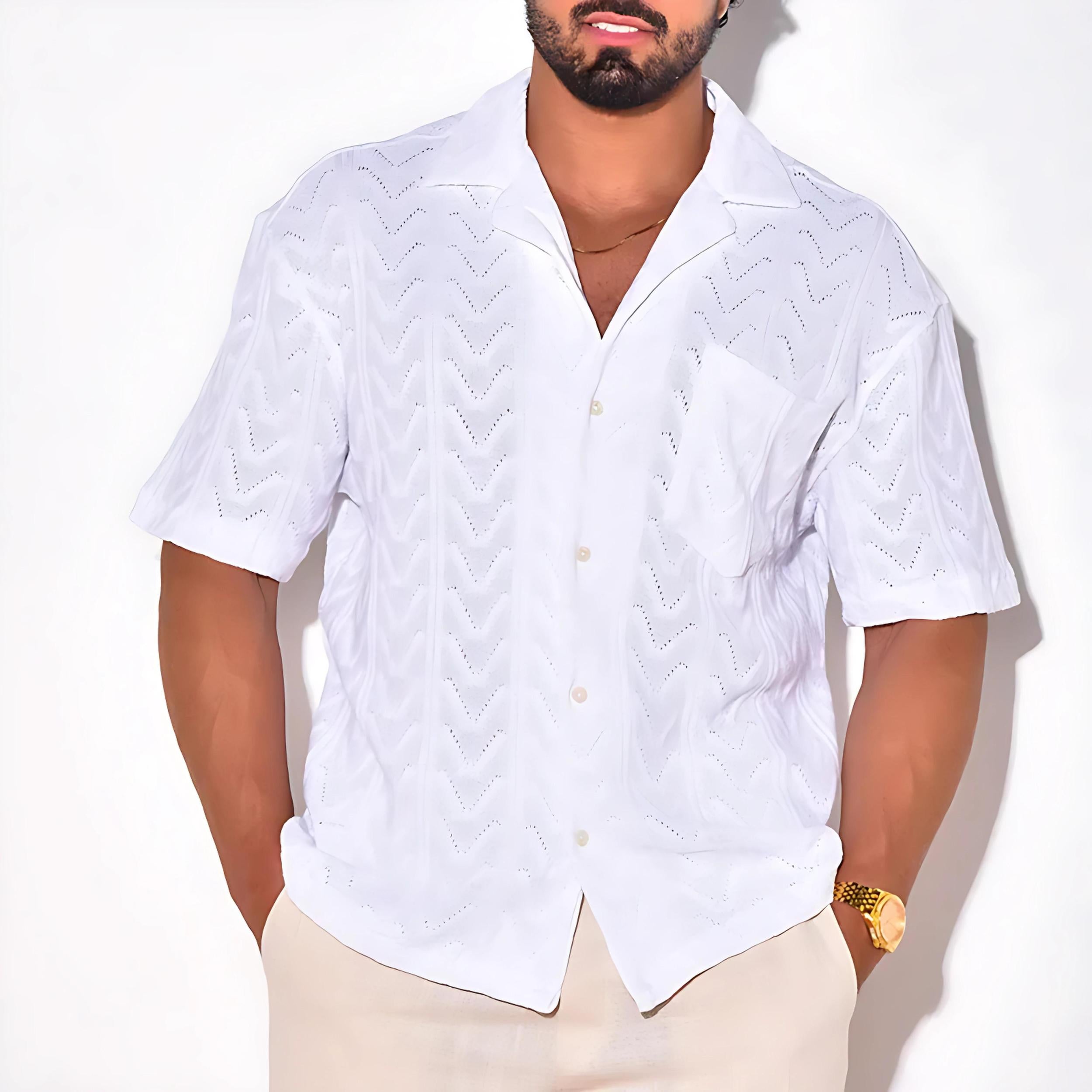 Men’s Embroidered Cotton Short-Sleeve Shirt | Lightweight Summer Button-Up | Casual Resort Style