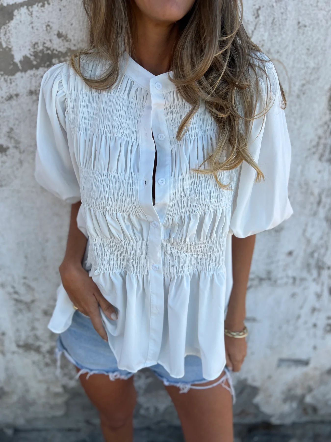 ELIZA™ | Pleated Button-Up Blouse