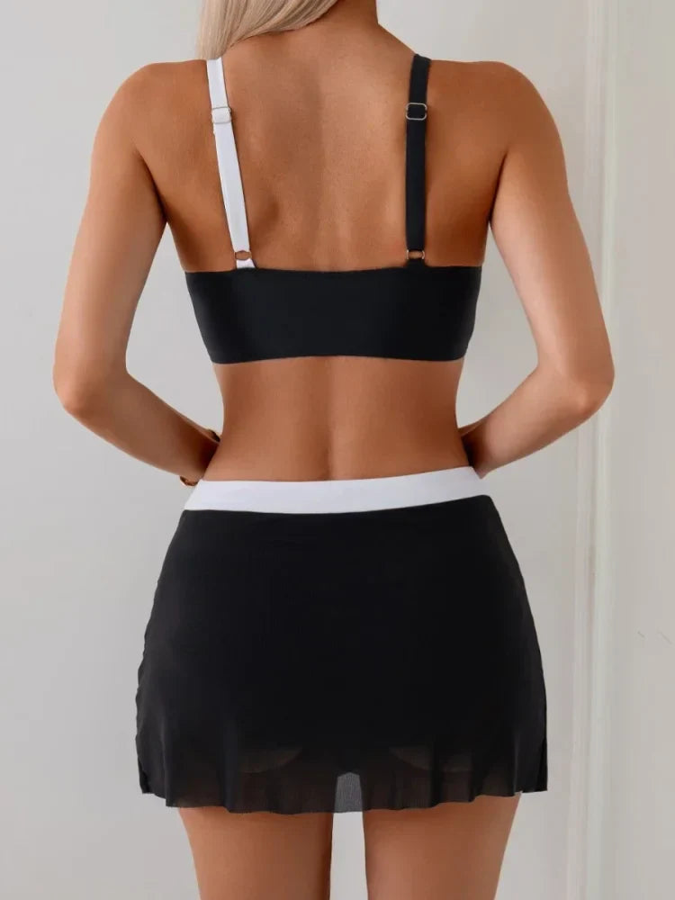Vivian | Colour Block Bikini Set With Swim Skirt