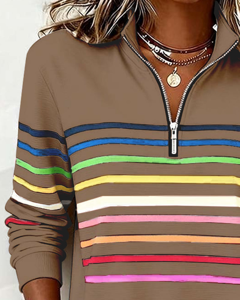 Margot | Cozy Half-Zip Sweatshirt With Colourful Stripes