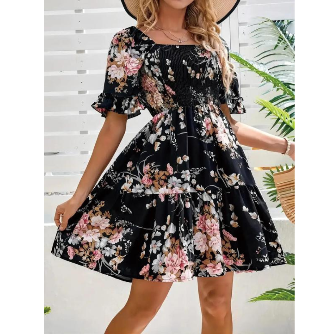 Sylvia | Boho Floral Smocked Dress
