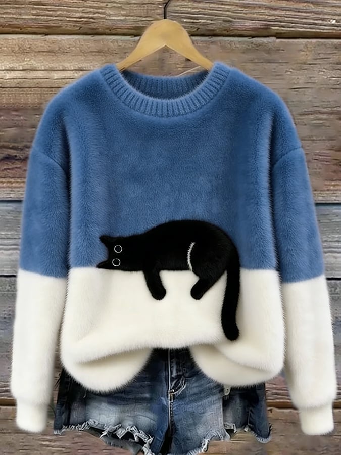 Colette | Cosy Cat-Print Pullover Sweater