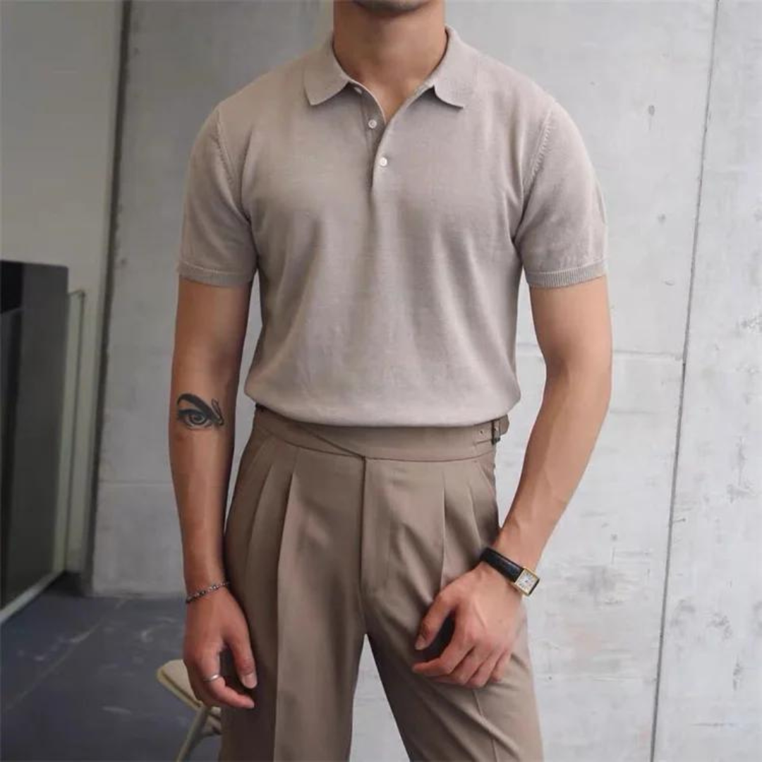 Men’s Knit Polo Shirt | Soft Touch Texture | Tailored Short-Sleeve Fit