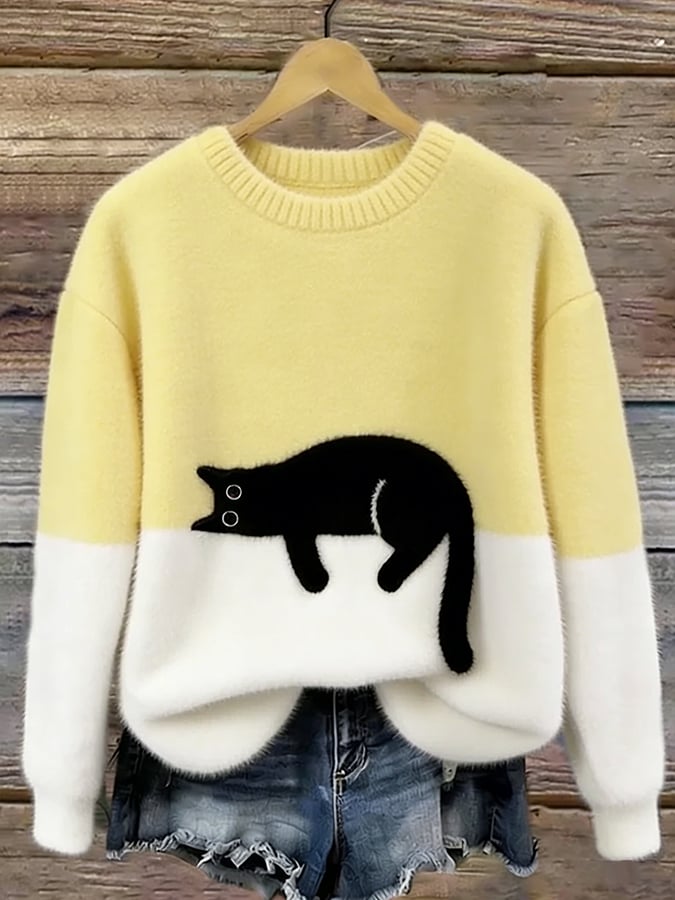 Colette | Cosy Cat-Print Pullover Sweater