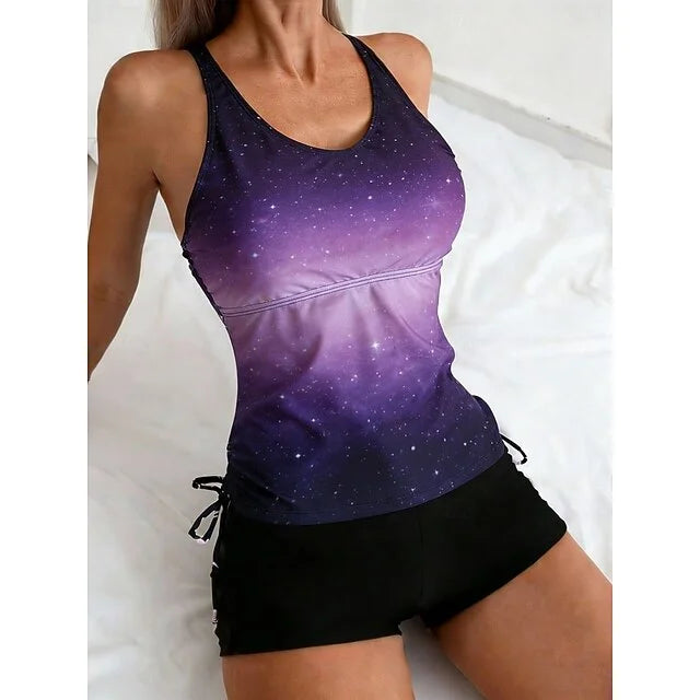 Celeste | Belly-Covering Galaxy Print Tankini Set