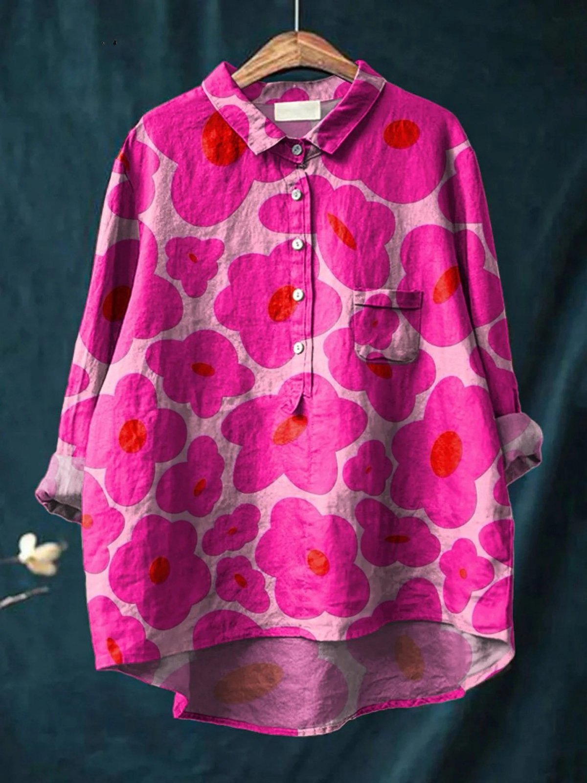 Rose | Vibrant Pink Floral Pattern Printed Women's Casual Shirt