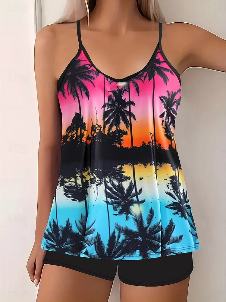 Havana | Tropical Print Tankini Set With Swim Shorts