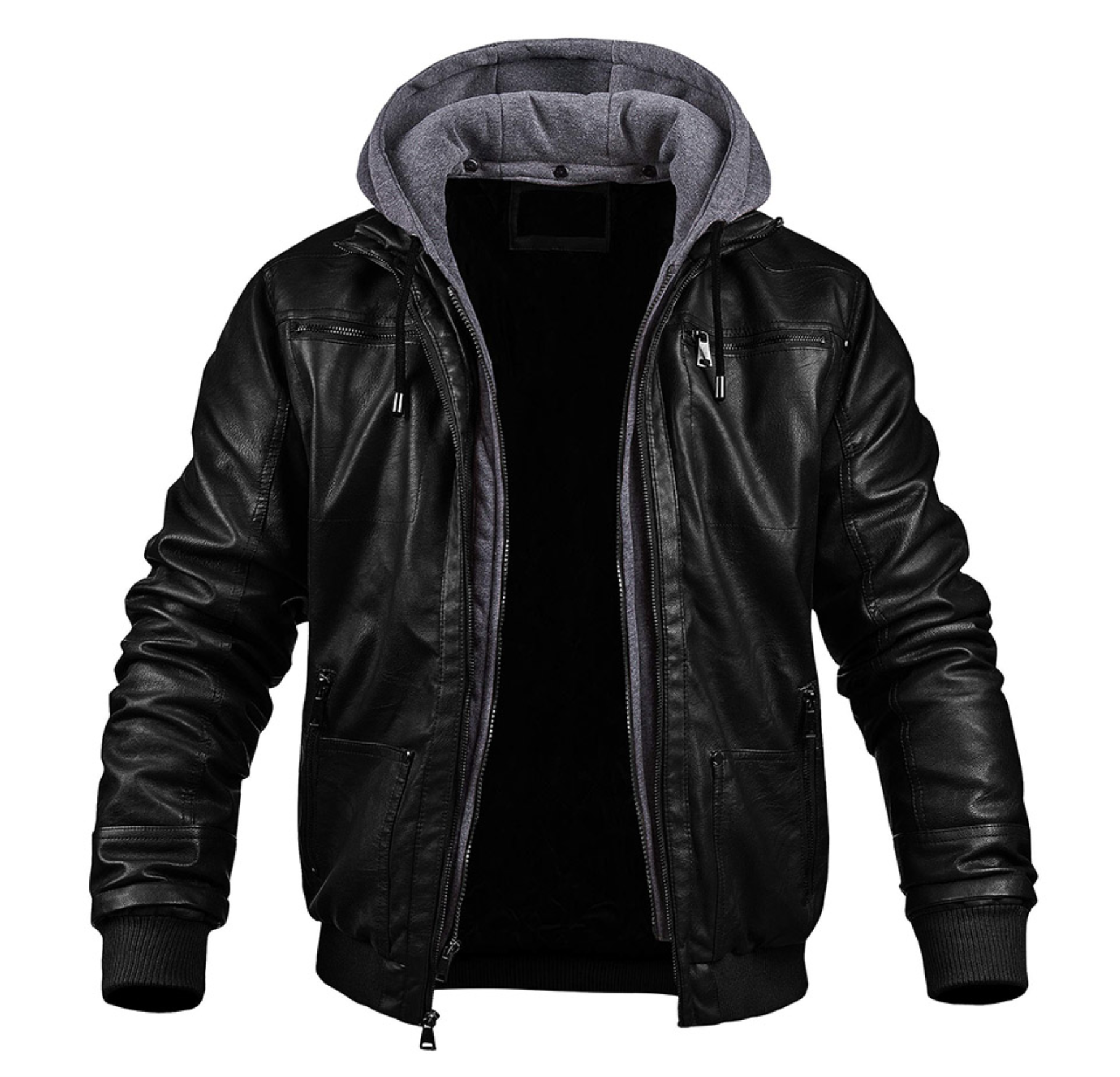 Nathan | Hooded Leather Bomber Jacket
