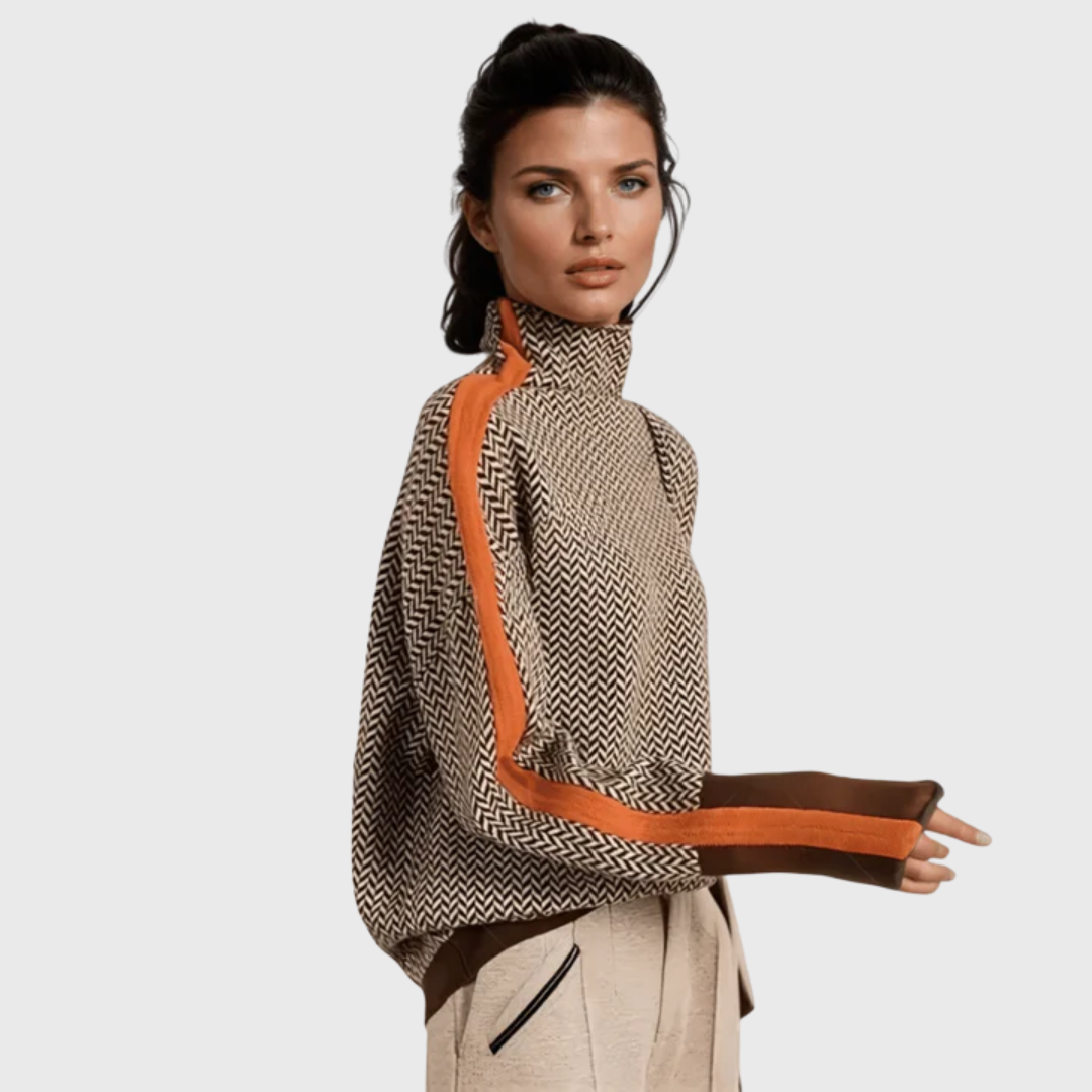 Helena | Contrast Stripe Turtleneck Sweater