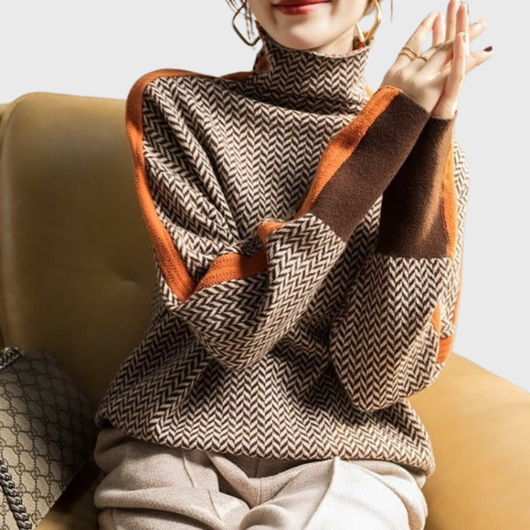 Helena | Contrast Stripe Turtleneck Sweater