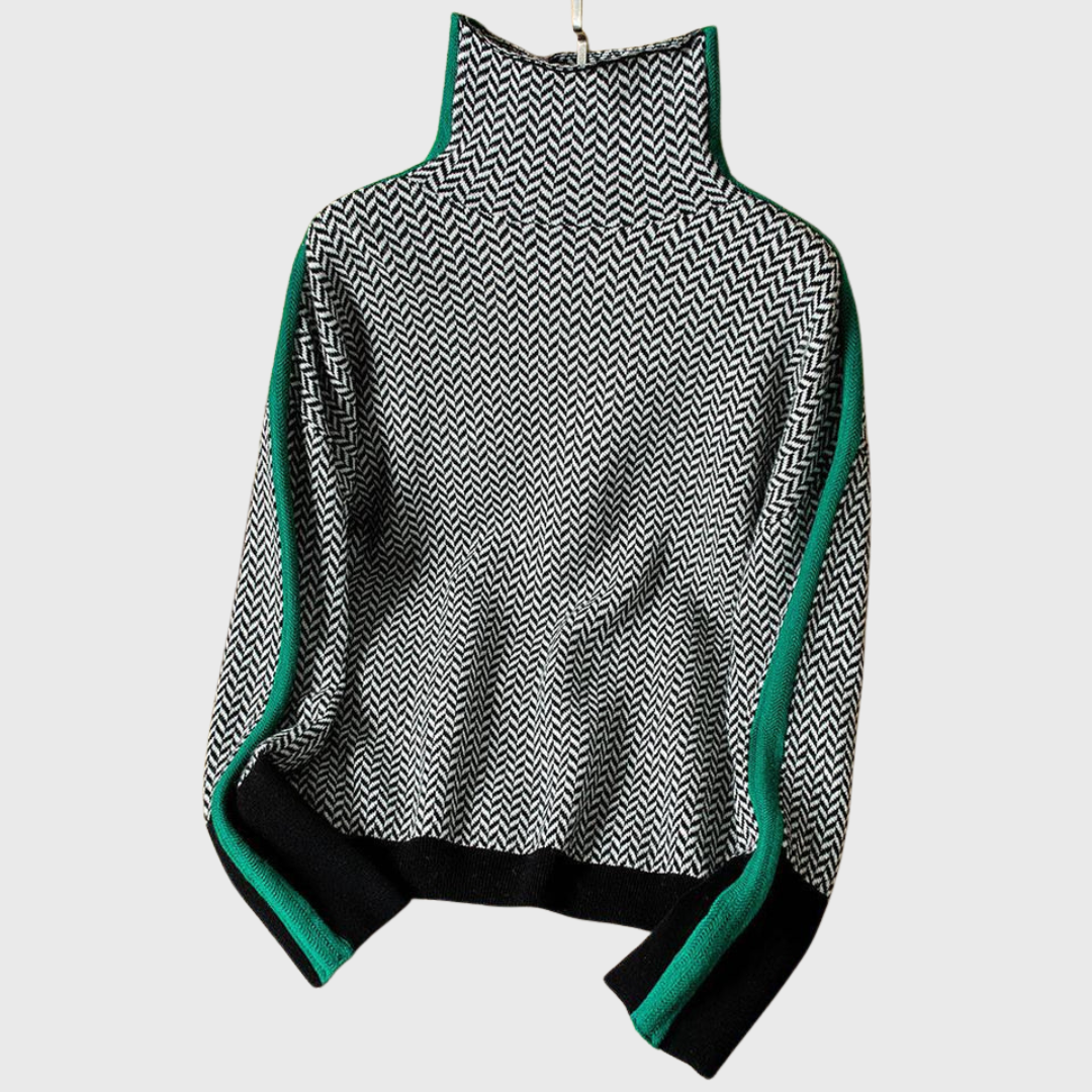 Helena | Contrast Stripe Turtleneck Sweater