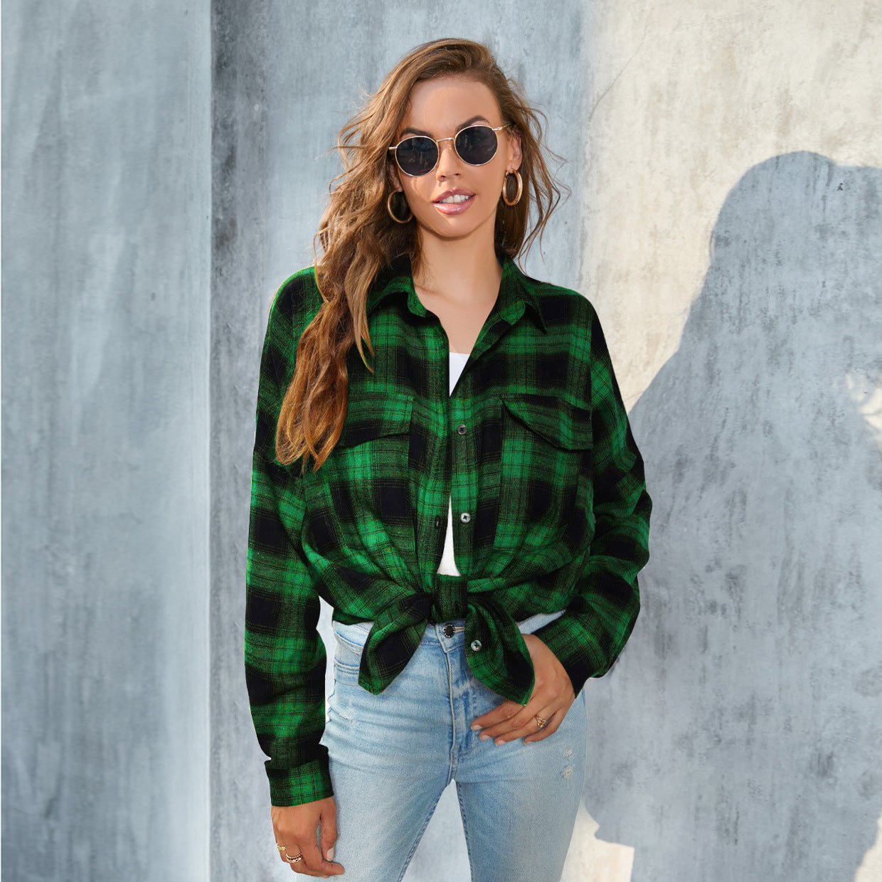 TORI™ | Vintage Plaid Button Down Long Sleeve Blouse