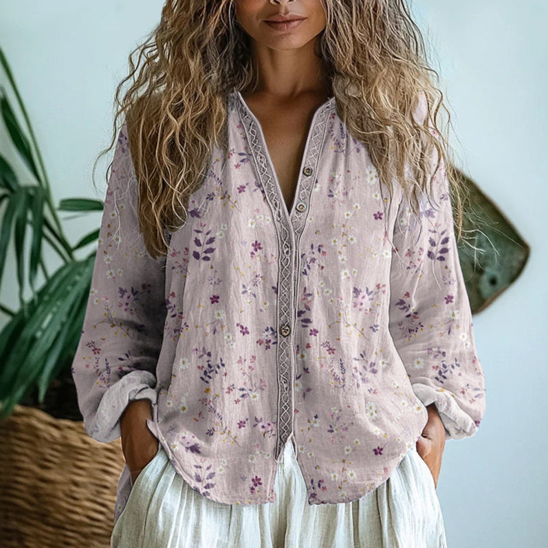 Miranda | Elegant Vintage Leaf Print Shirt
