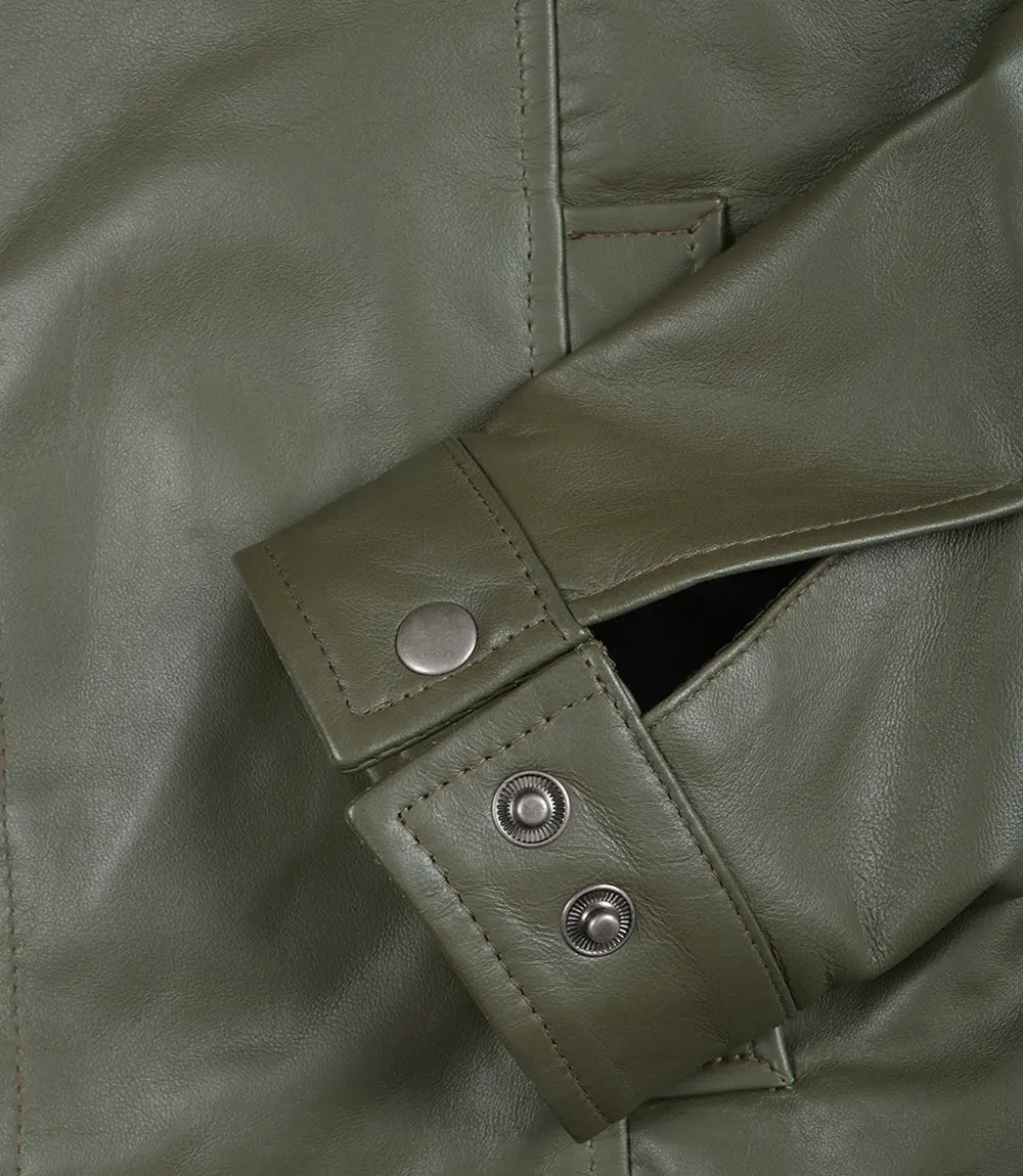 Crawford | Olive Leather Collar Jacket