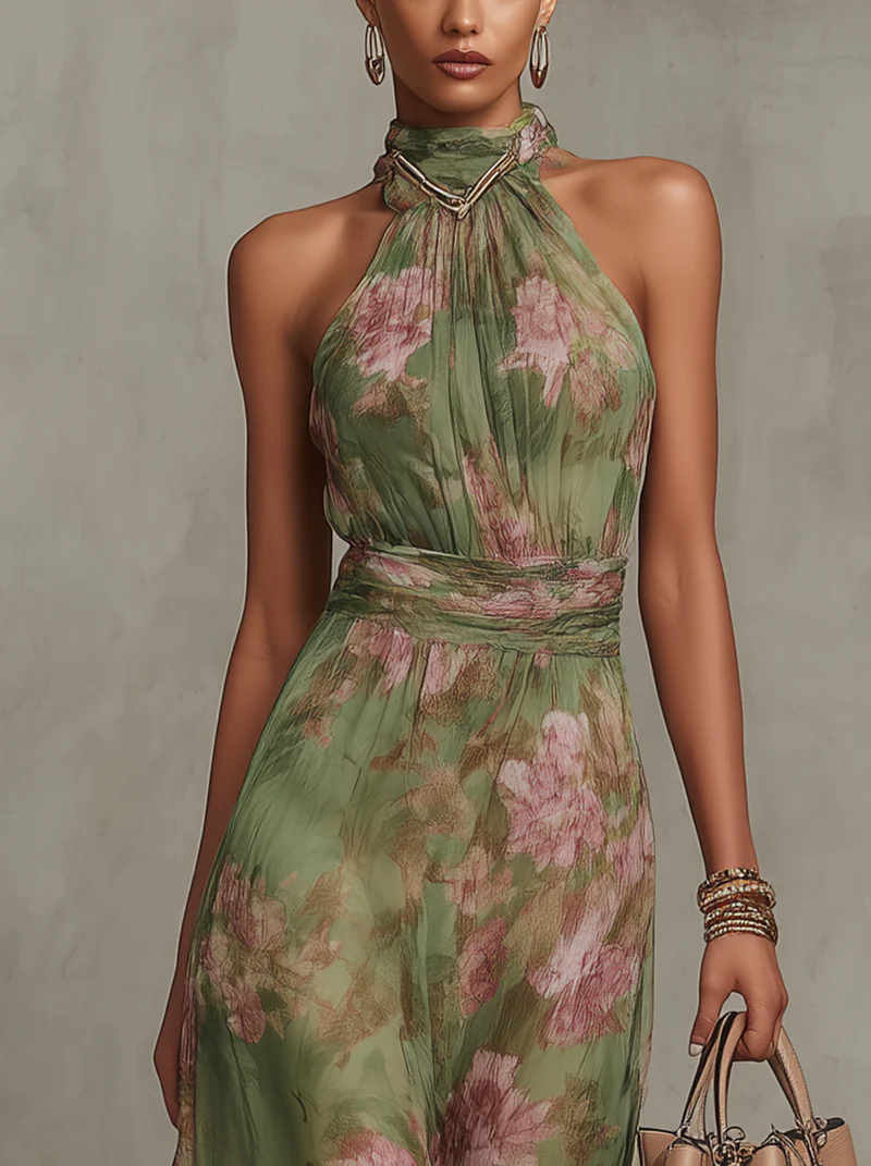 Cheri | Elegant Maxi Halter Floral Dress