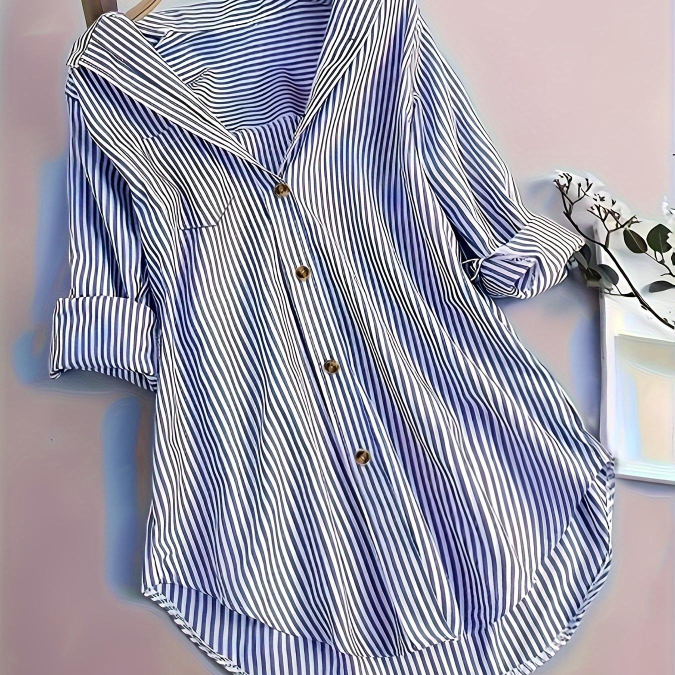 Penny | Striped Button-Down Hi-Low Blouse