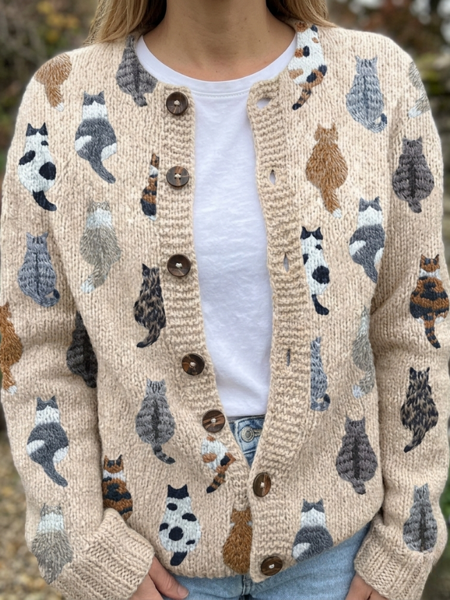 Hortense | Soft Cat Pattern Cardigan