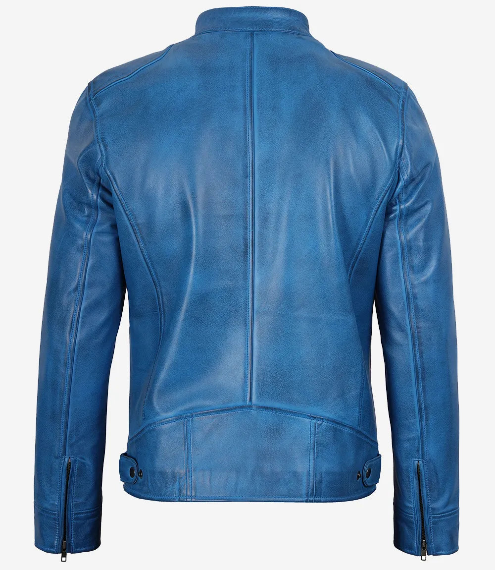 Stewart | Blue Leather Café Racer Jacket