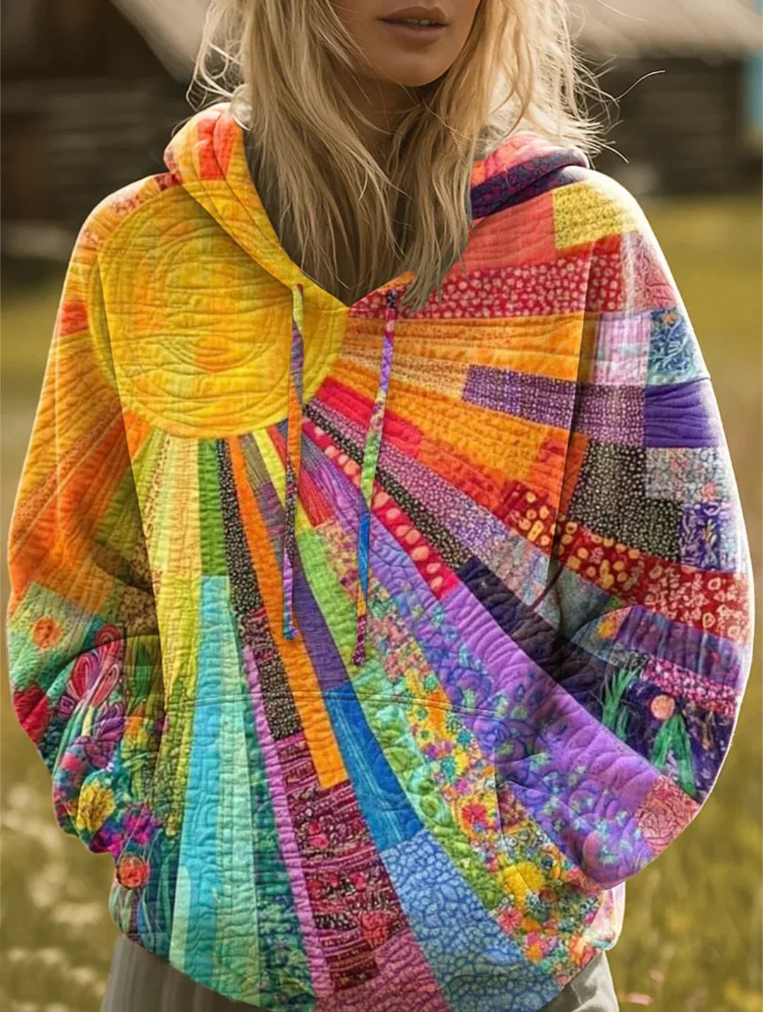 Jennifer™ - Bohemian Multicolor Patchwork Hoodie