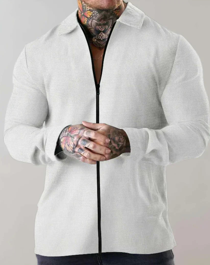 Men's Textured Zip Shirt | Slim-Fit Long Sleeve Streetwear Top