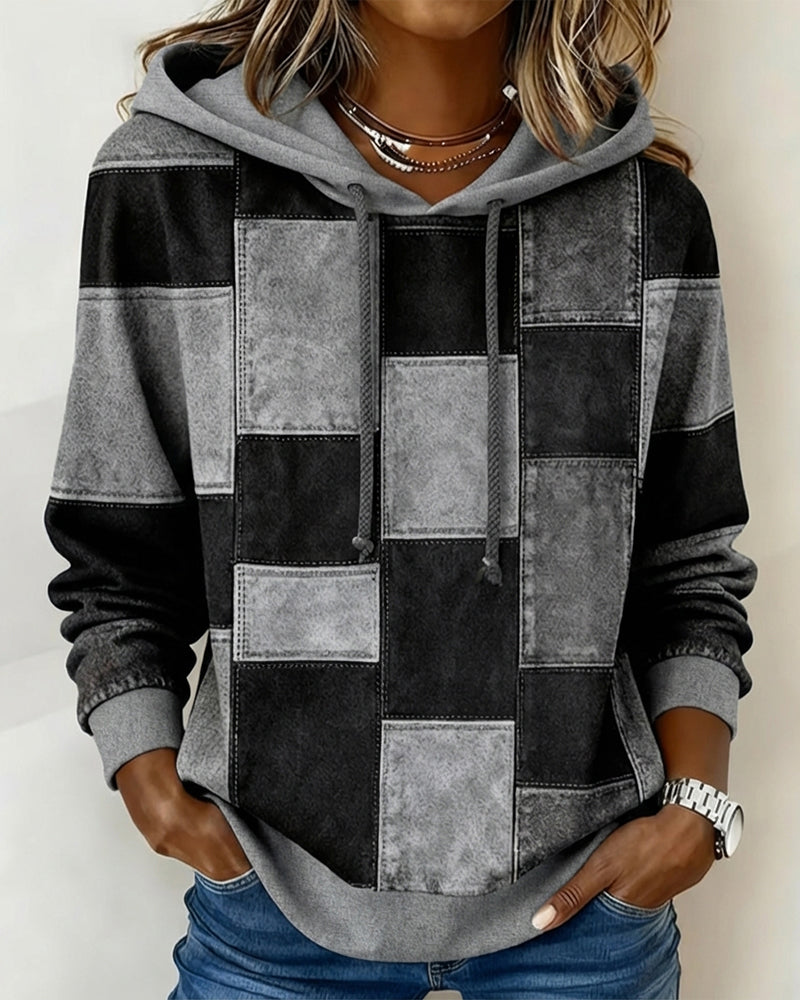 Elena  Patchwork Denim Hoodie