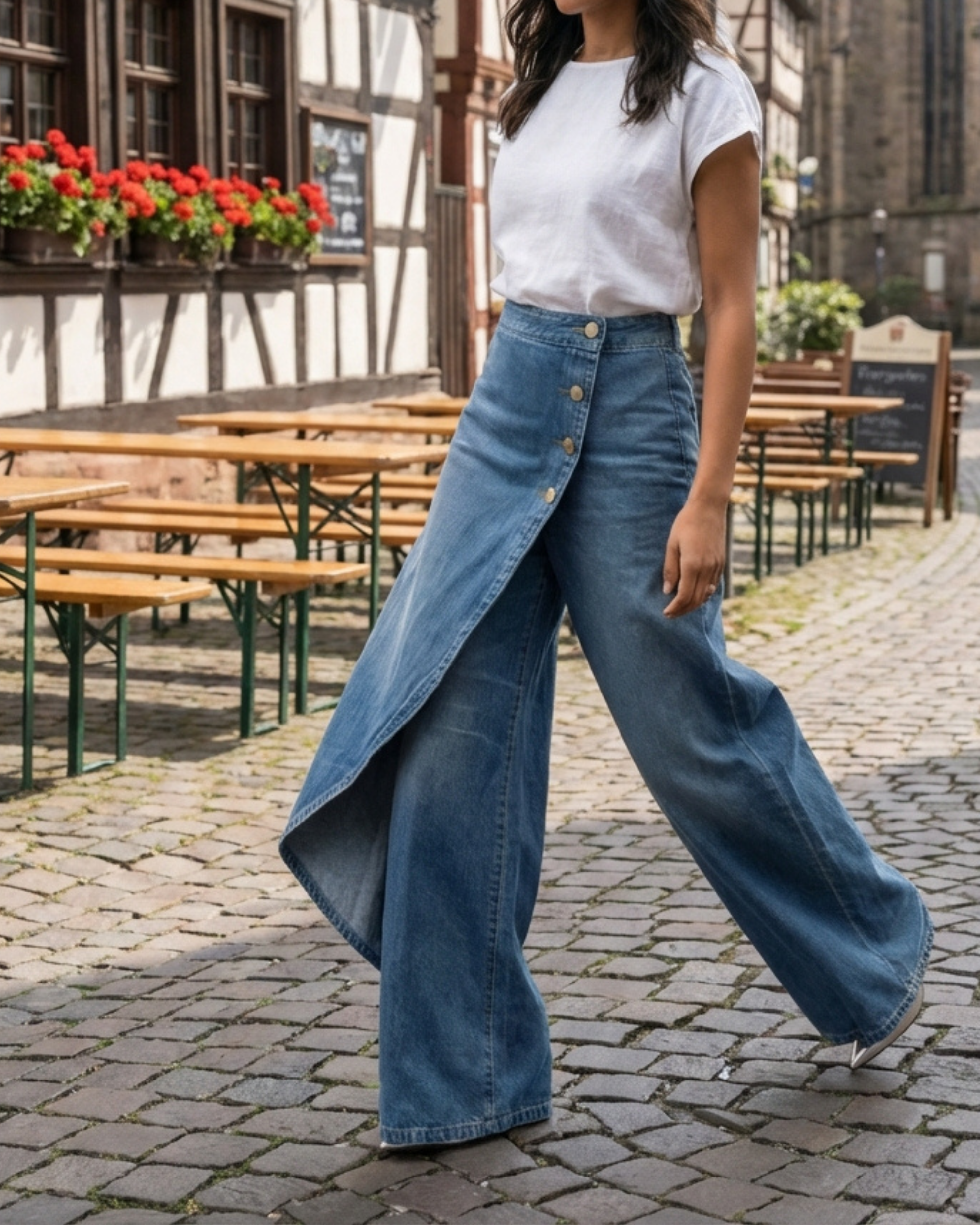 Colette | Wrap-Front Denim Wide Leg Jeans