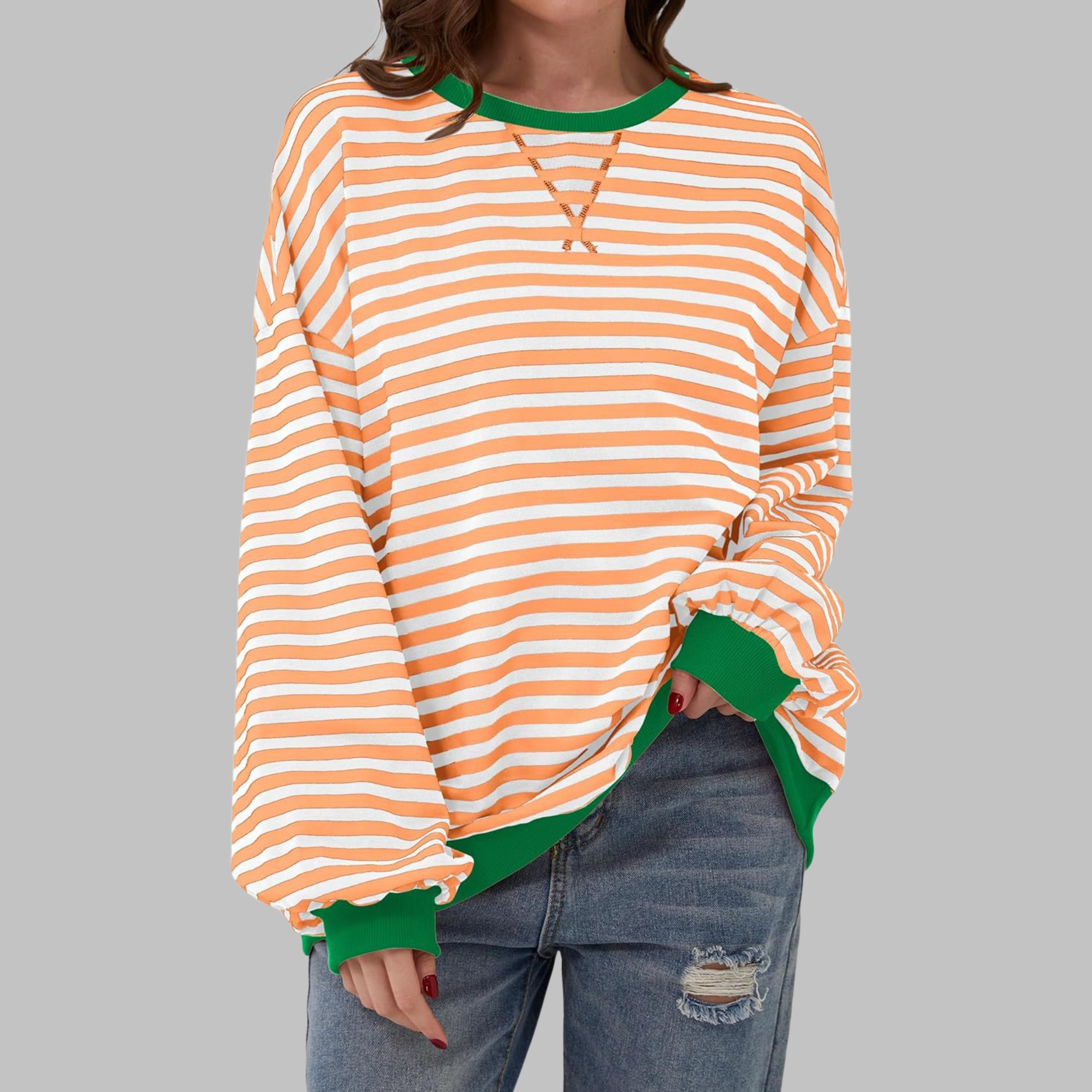 Selma - Casual Long Sleeve Round Neck Striped Sweatshirt