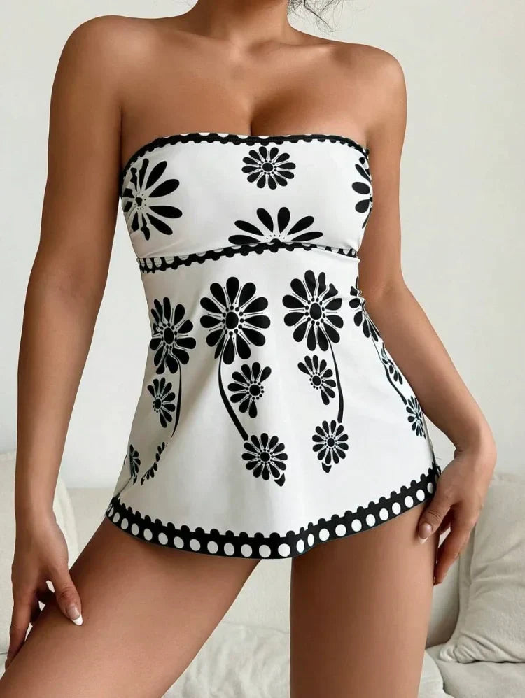 Daisy | Belly-Covering Daisy Print Tankini Set