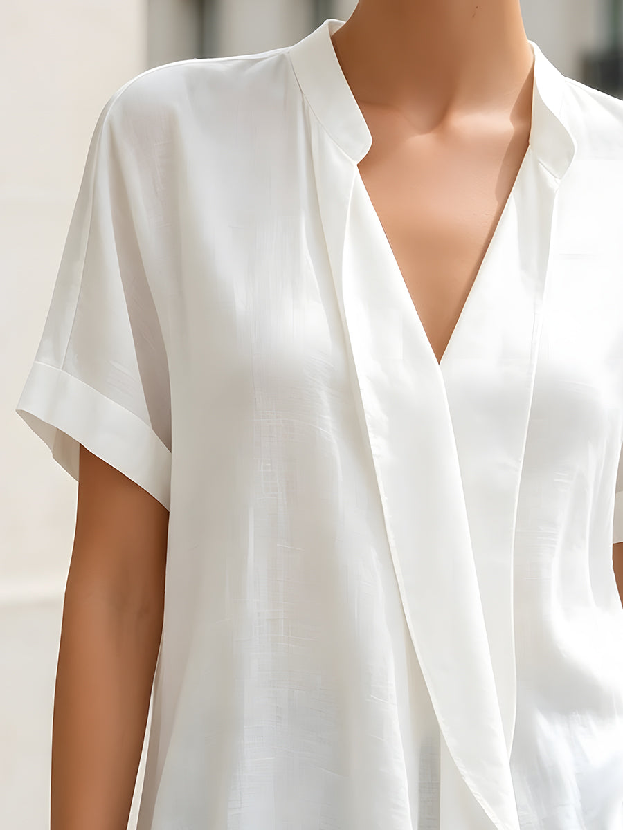 Relaxed V-Neck Short Sleeve Blouse