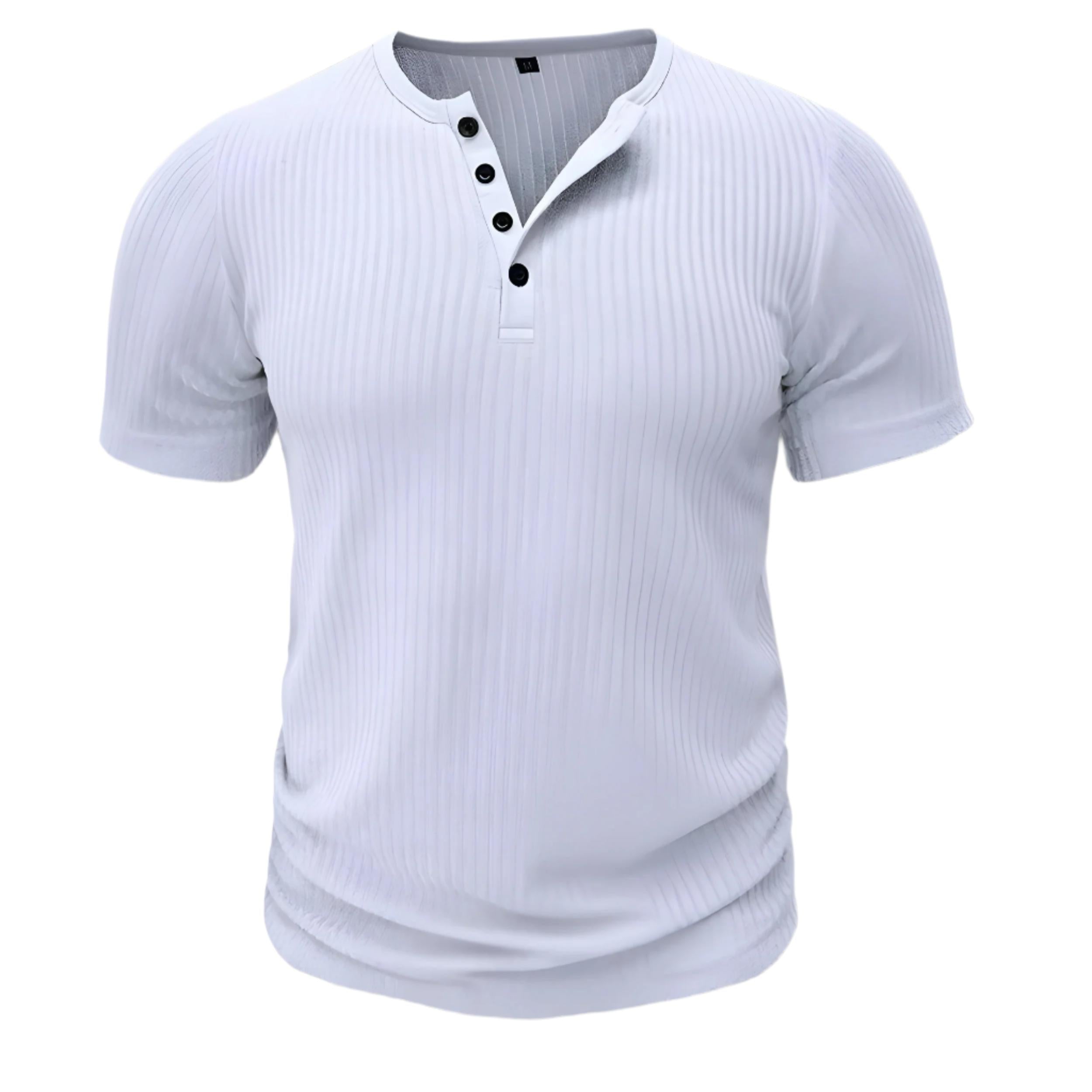Men's Ribbed Henley T-Shirt | Short Sleeve | Stretch Slim Fit