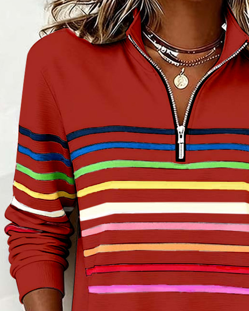 Margot | Cozy Half-Zip Sweatshirt With Colourful Stripes