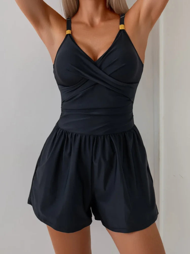 Sloane | Ruched Swim Romper With Pockets
