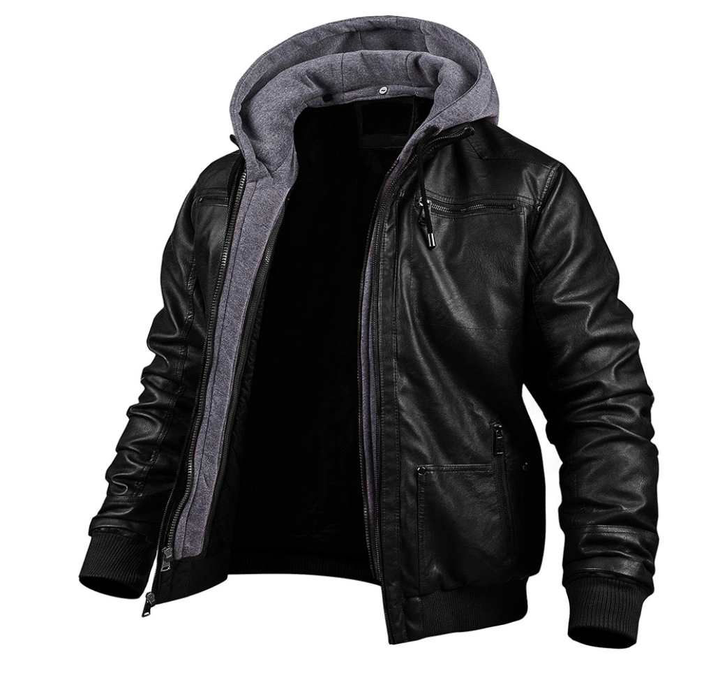 Nathan | Hooded Leather Bomber Jacket