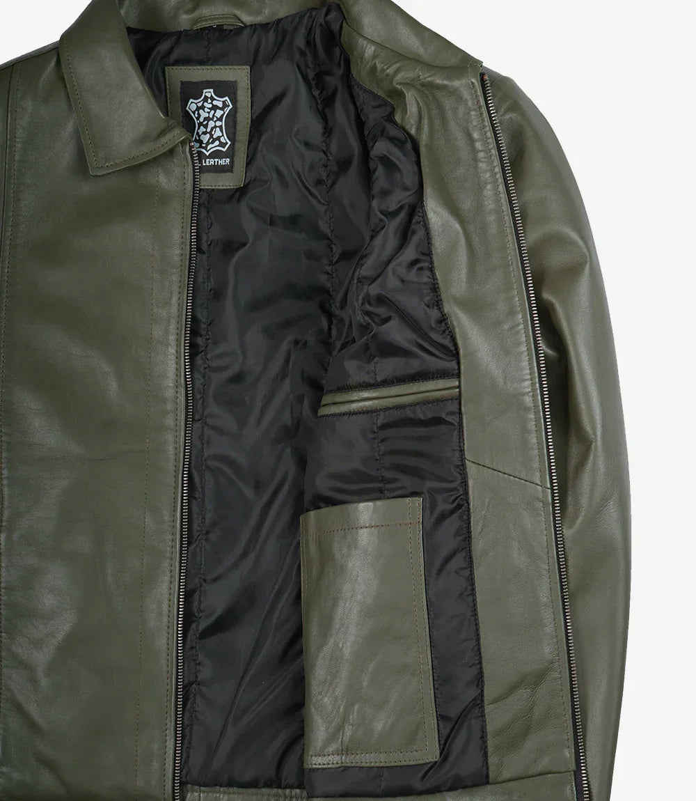 Crawford | Olive Leather Collar Jacket