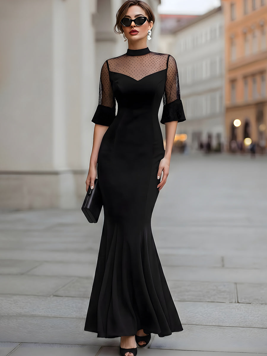Polka Dot Mesh Mermaid Evening Gown