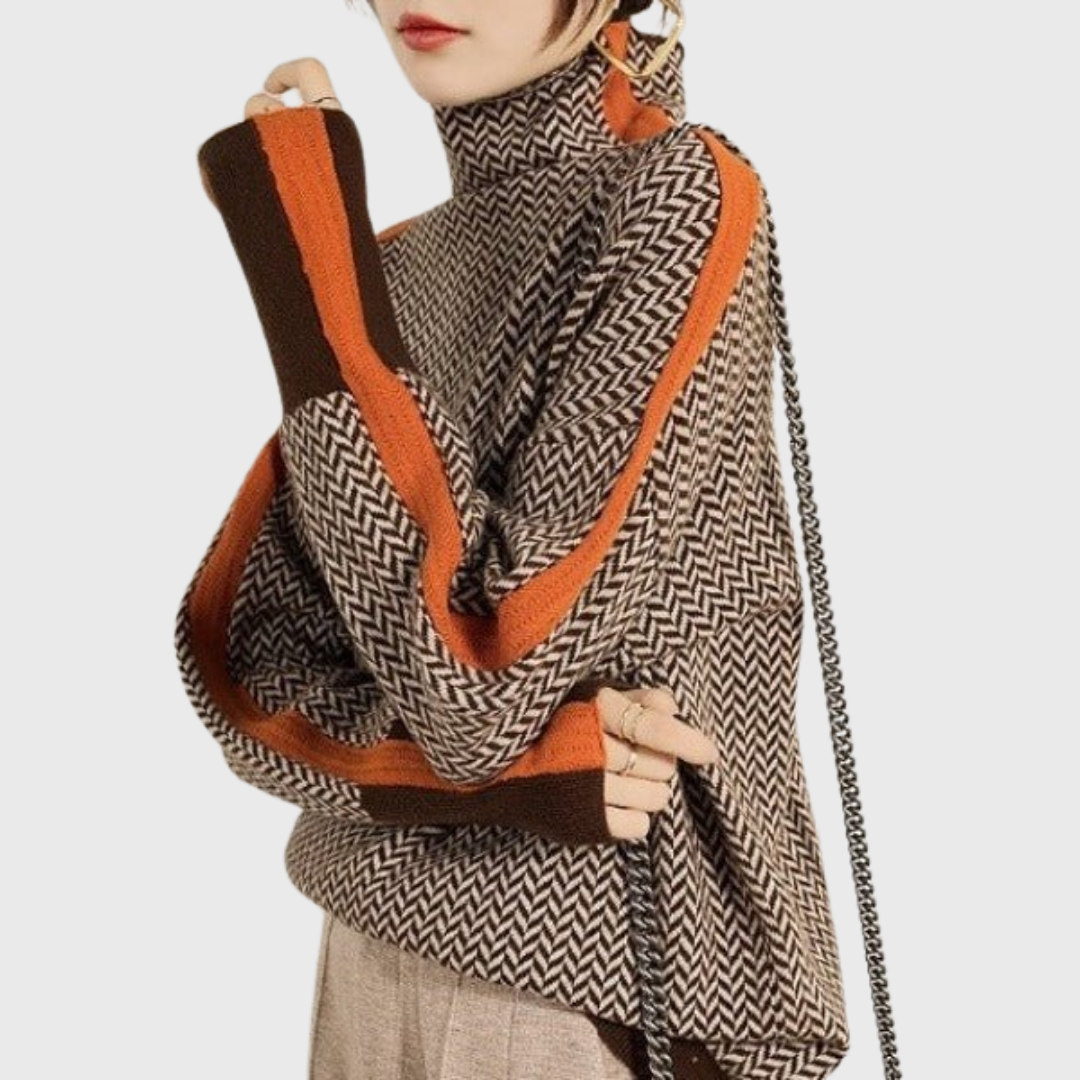 Helena | Contrast Stripe Turtleneck Sweater