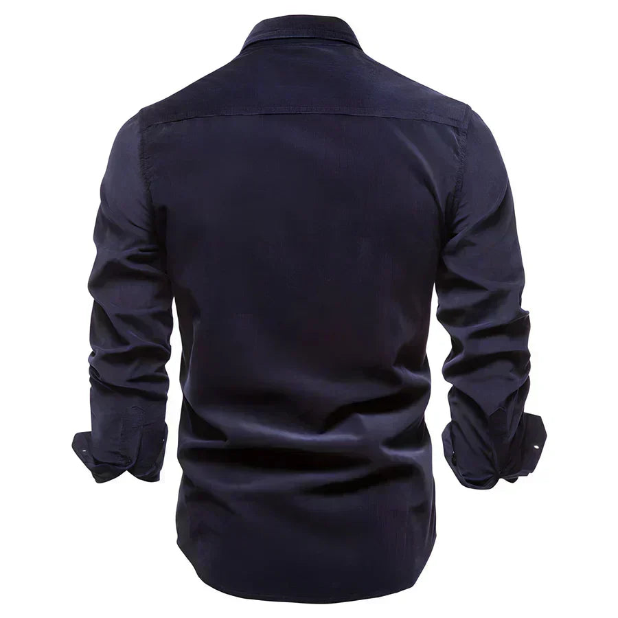 Men’s Corduroy Button-Up Shirt | Casual Long Sleeve | Utility Pocket Design