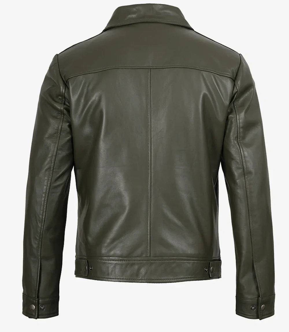 Crawford | Olive Leather Collar Jacket