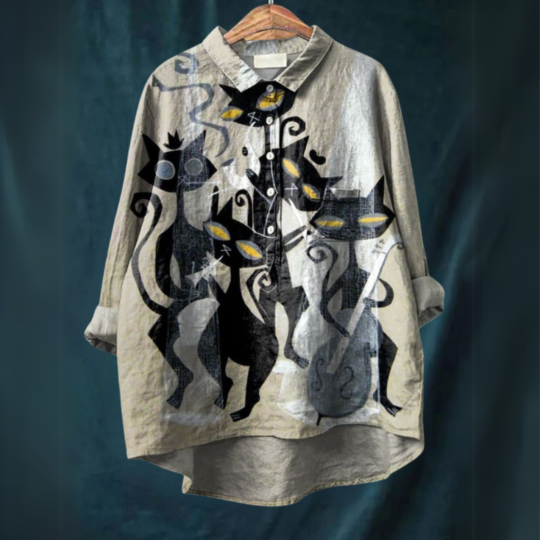 Lucia Cat Art Shirt | Artistic Relaxed Fit Blouse