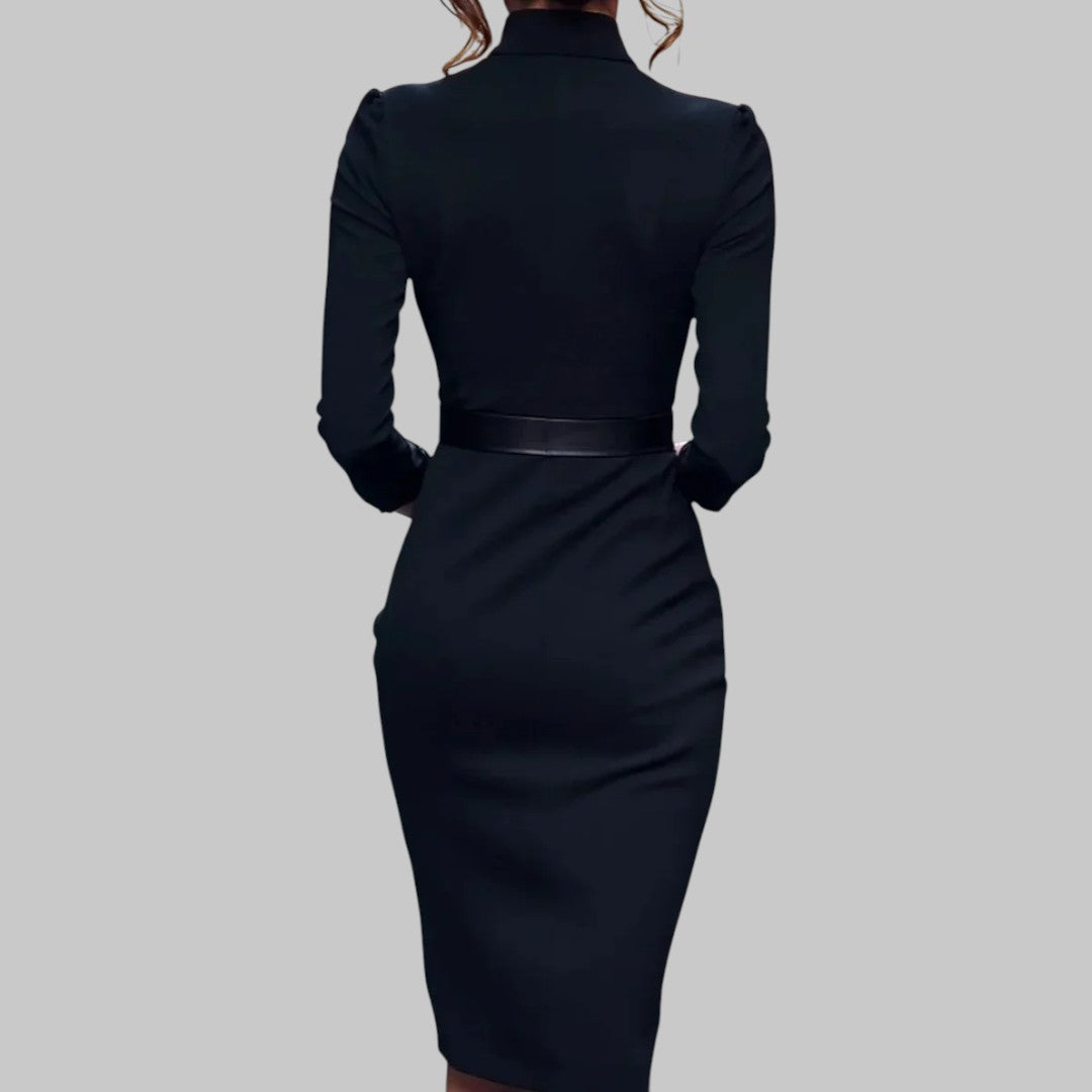 Yvonne | Long Sleeve Belted Midi Dress