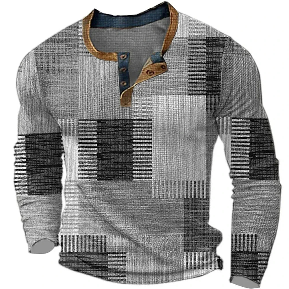 Gordon | Printed Long-Sleeve Henley Shirt