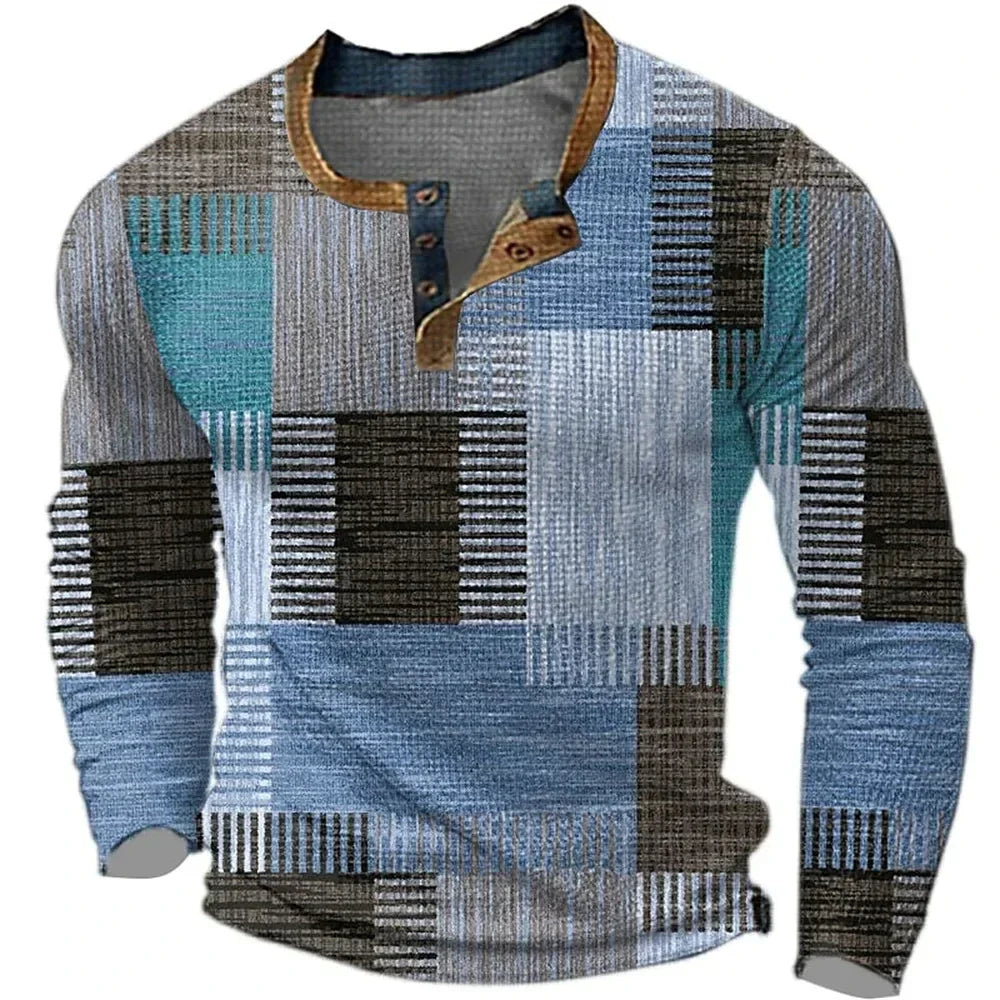 Gordon | Printed Long-Sleeve Henley Shirt