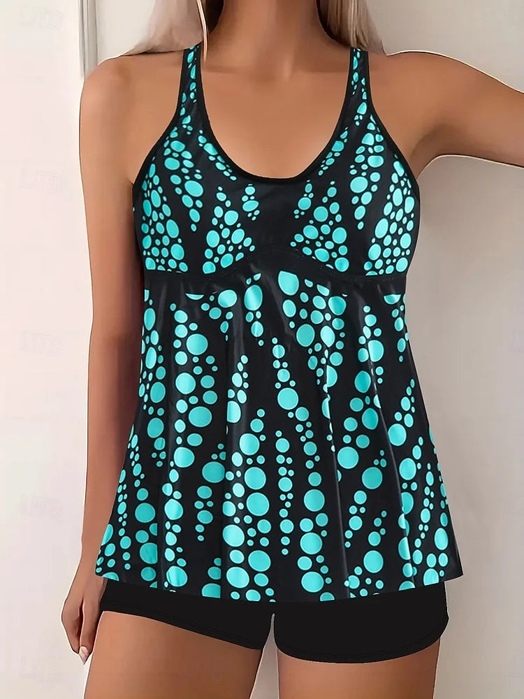 Jade | Belly-Covering Bubble Print Tankini Set