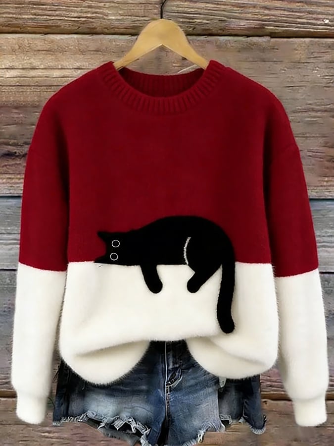 Colette | Cosy Cat-Print Pullover Sweater
