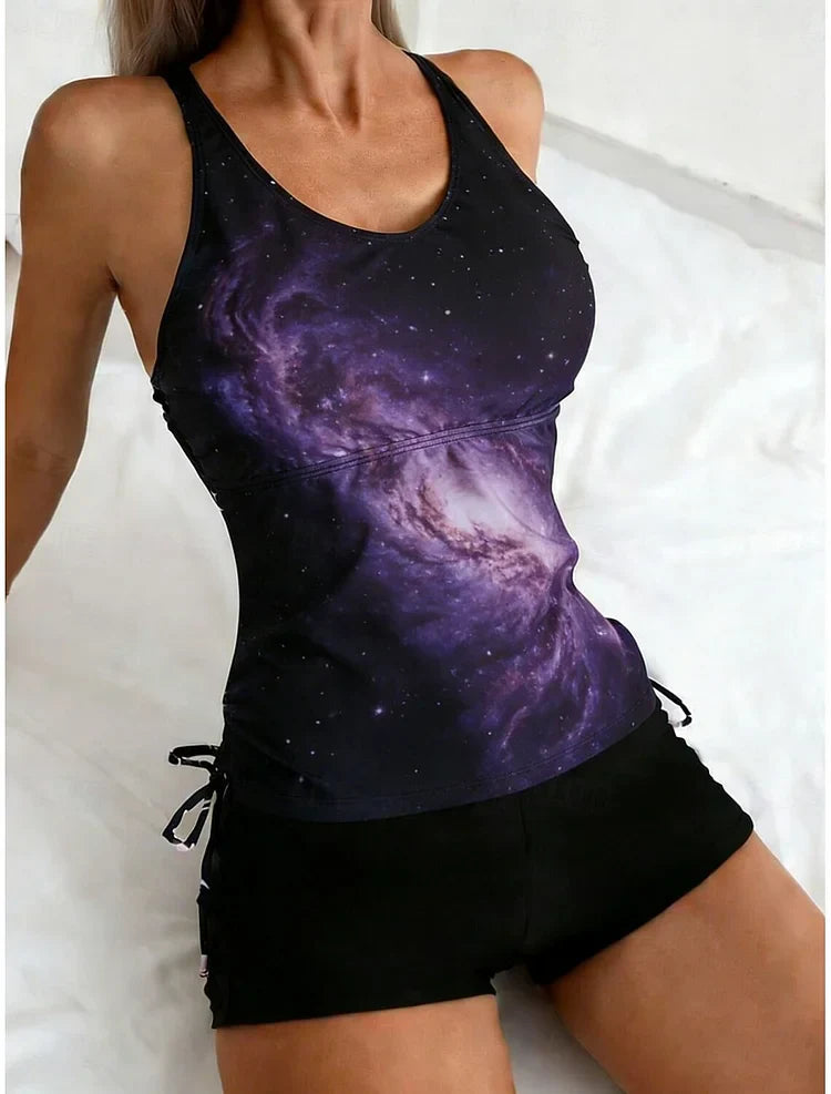 Celeste | Belly-Covering Galaxy Print Tankini Set