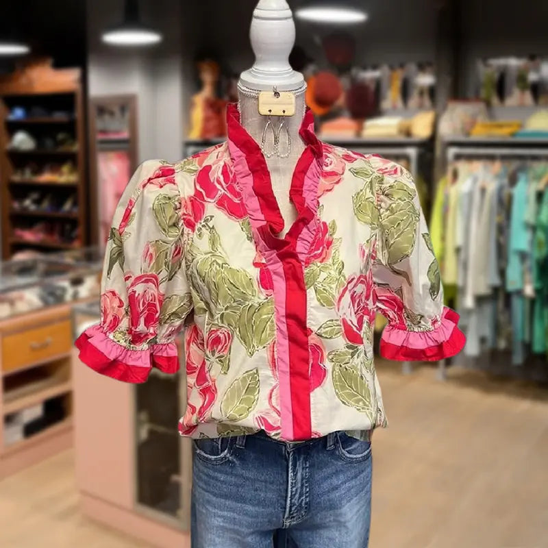 Alitzel™ | Everyday Sweet Ruffle Stripe Floral Top