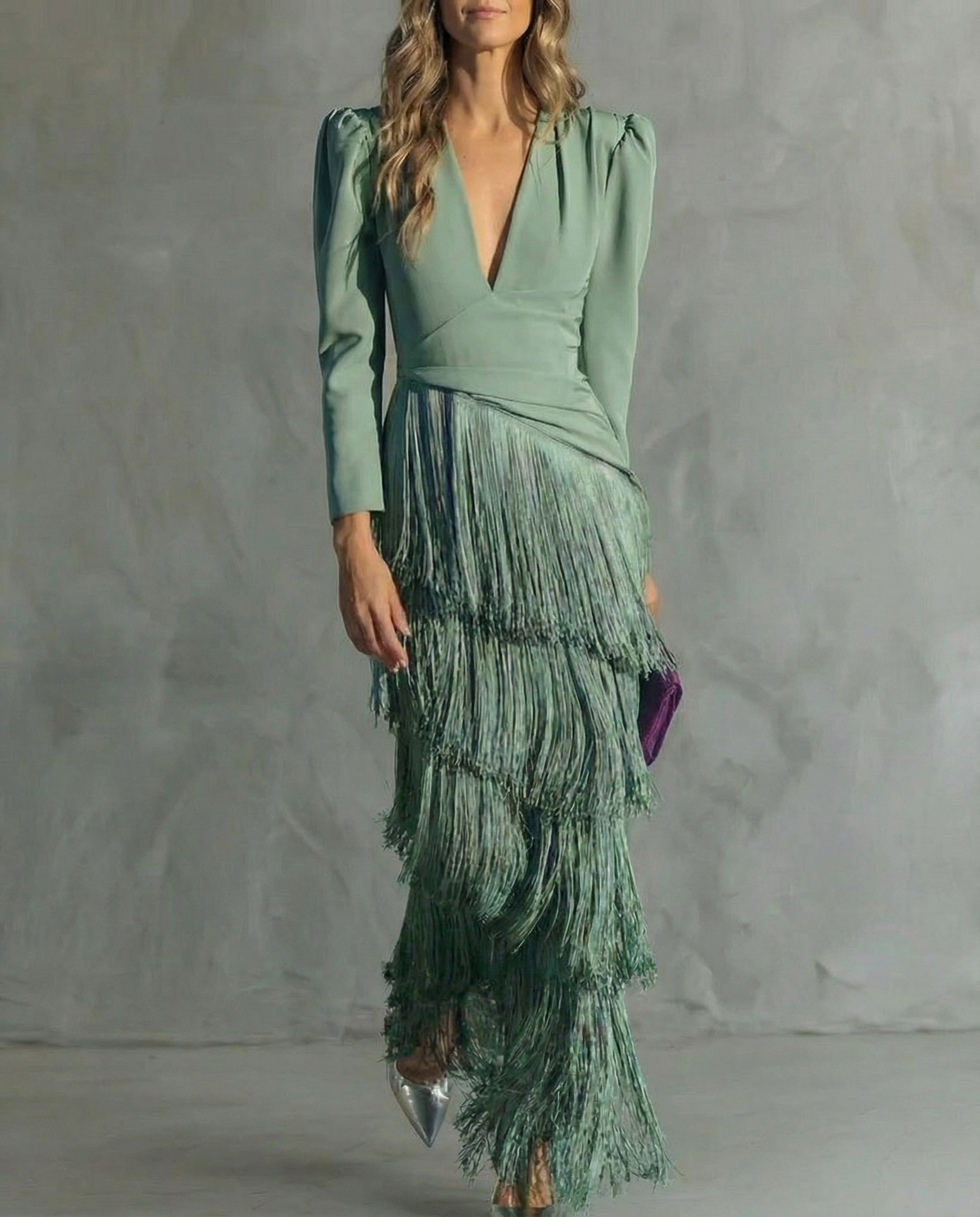 Lana™ | Elegant midi dress with fringe sleeves